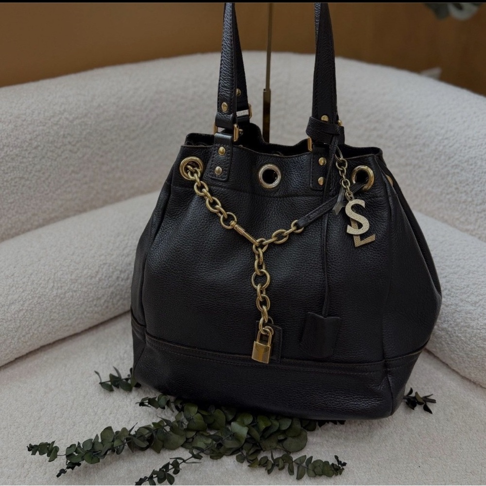 Saint Laurent Chocolate Brown Leather Shoulder Bucket Bag with Gold Hardware